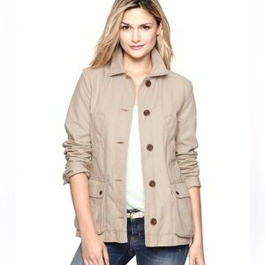 GAP Brand Women's XS Tan Khaki Beige Twill Button Up Cotton Utility Jacket EUC